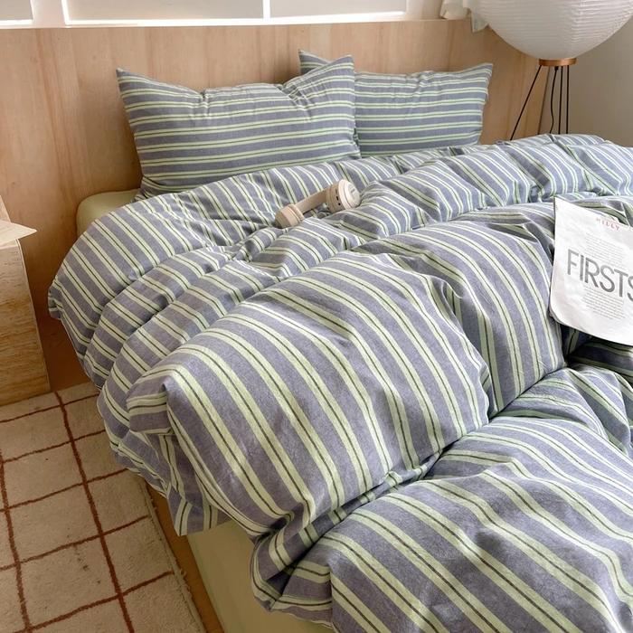 Nordic Sling Cotton Pink Stripes Duvet Cover 150x200 Size Girl's Room Housse Skin Friendly Breathable Comforter Sets