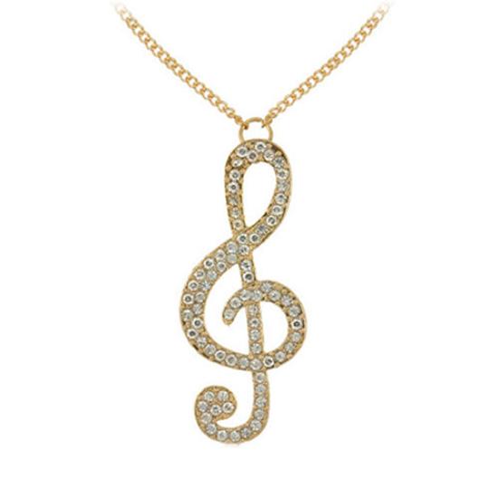 Fashion Women Fully Rhinestone Music Note Pendant Long Chain Sweater Necklace