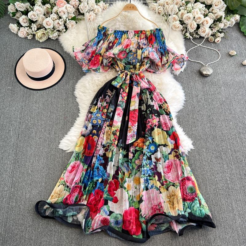 Bedrucktes Rüschenkleid Ein elegantes Ein-Schulter-Kleid mit einer gerafften Taille für Damenbekleidung im frühen Frühling