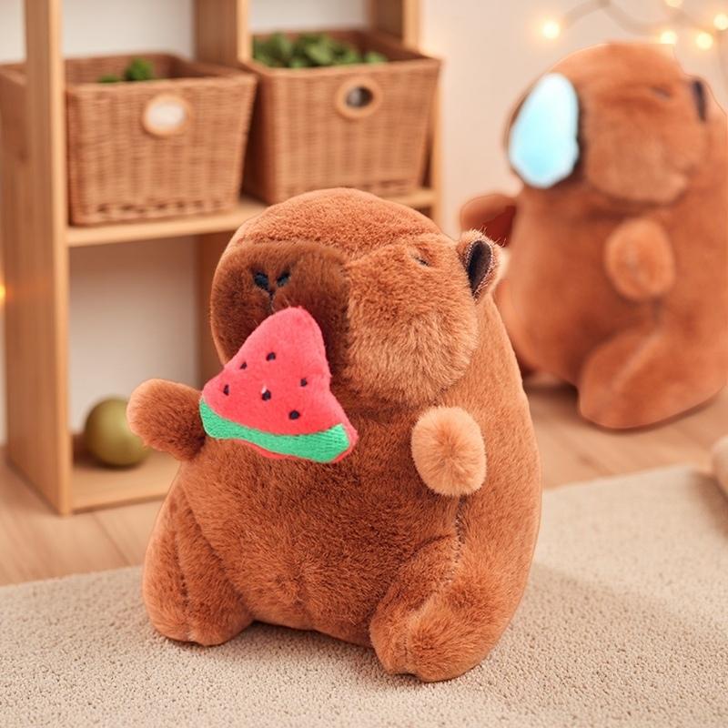 1-20PCS Cute Cartoon Capybara Pendant  Pull-out Fruit Kapybara Plush Keychain Cute Plush Doll Bag Hanging Ornament  Gift Pendant