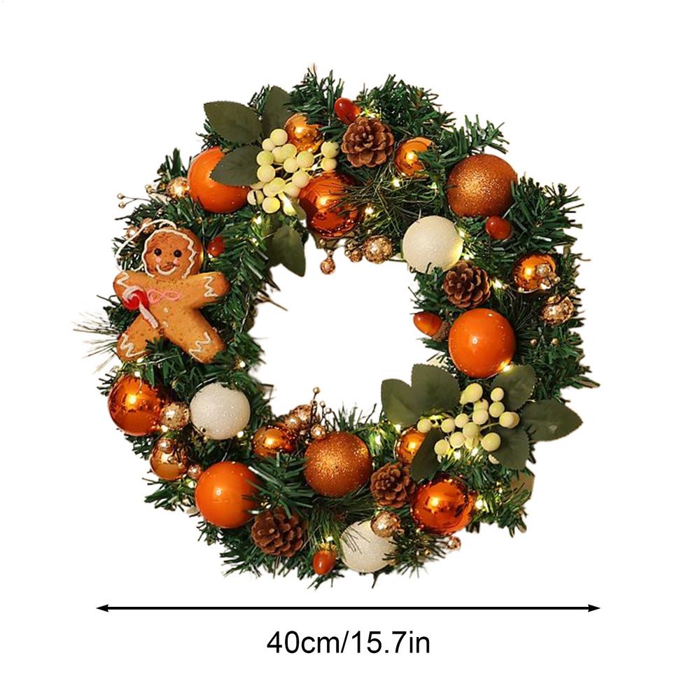 

15.7inch Christmas Wreath Gingerbread Design with LED Lights Holiday Decor for Front Door Window Mantel Fireplace Indoor Outdoor