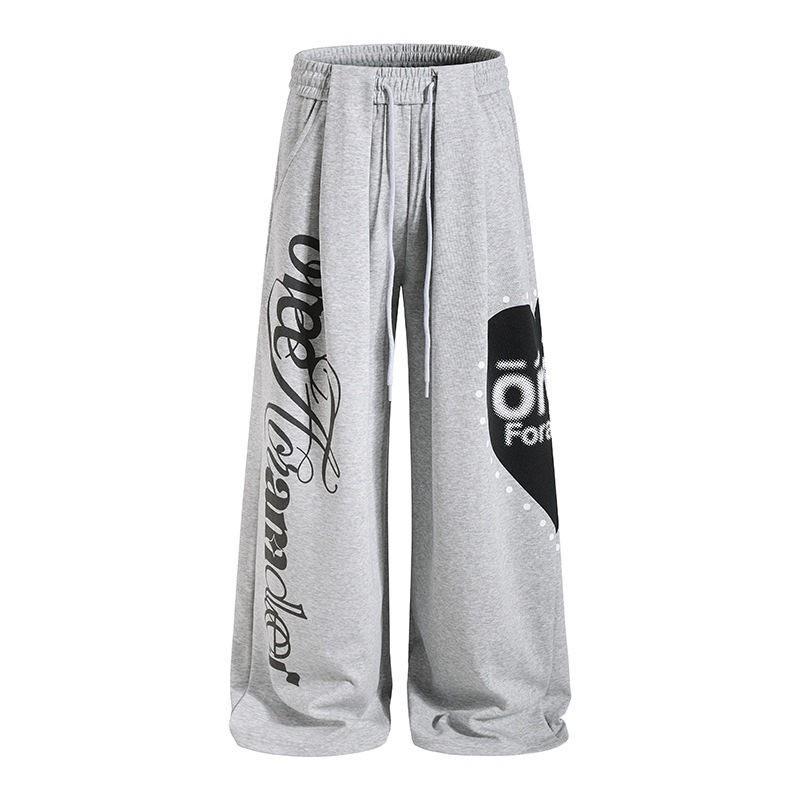 2026 Streetwear Loose Fit Straight Leg Pants Teens Casual Graffiti Print Trousers Mid Waist All Season