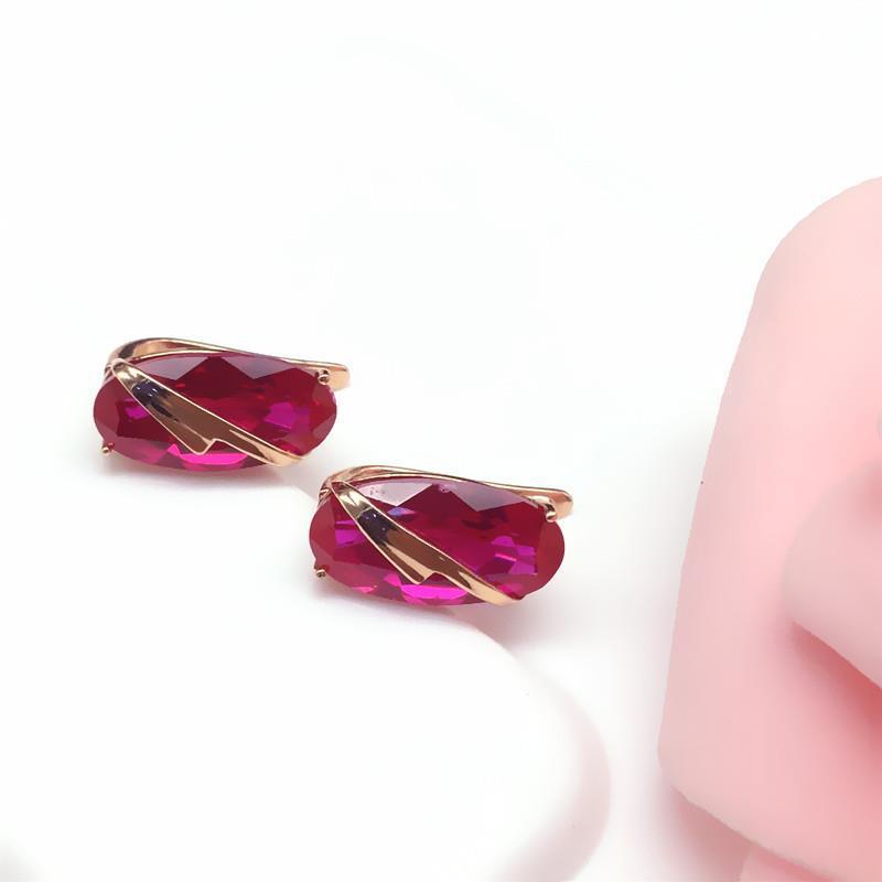 Фиолетовые Золотые Алмазные Кофейные Овальные Серьги Женственность Покрытие Розовым Золотом Цвет Золота Серьги