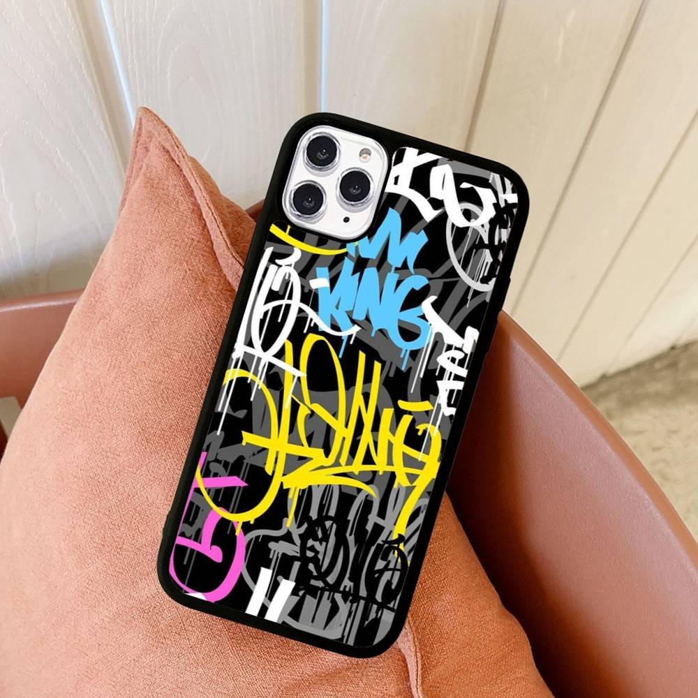 Cool Black Graffiti For iPhone 17 16 15 14 13 12 11 Mini Pro Max Plus PC+TPU Back Phone Cover