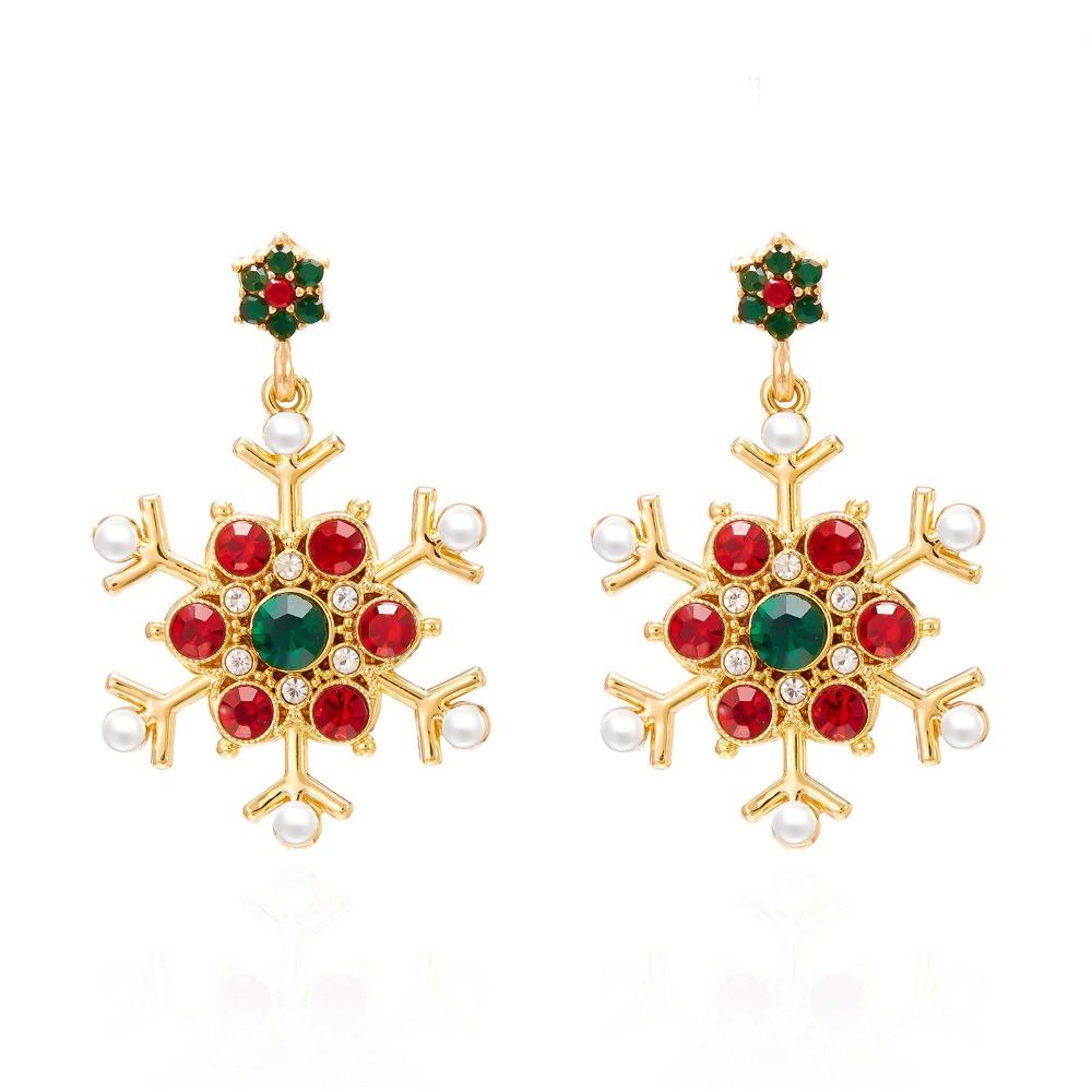 Pearl Christmas Stud Earrings Multicolor Xmas Dangle Earrings Sweet Snowflake Earrings  Holiday