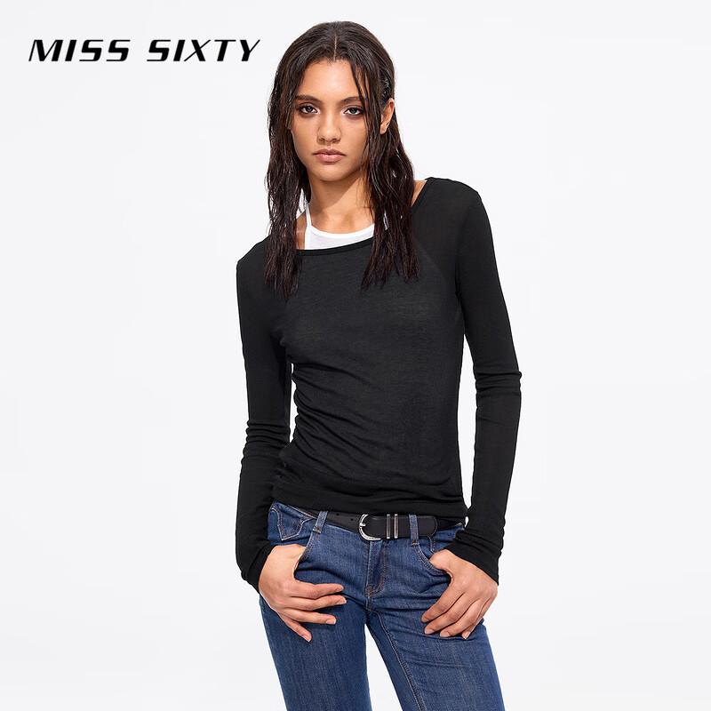 MISS SIXTY 2025 Spring Slim-Fit Two-Piece Layered Long Sleeve T-Shirt