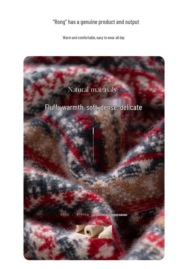 Design-Forward French Cable Knit Cashmere Sweater - Women's Loose Contrast Color Round Neck Knitwear for Autumn/Winter