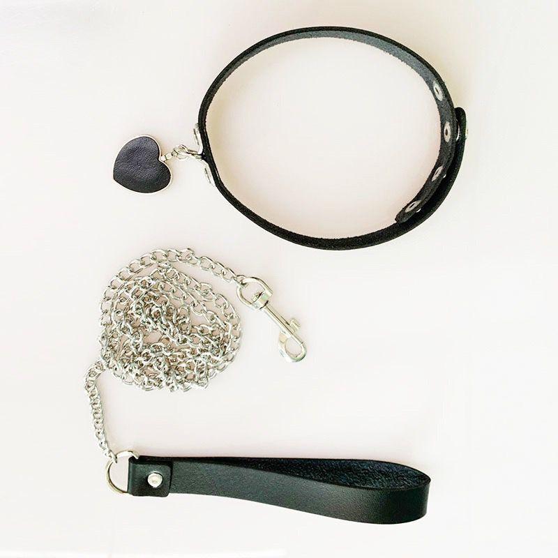 Bdsm Bondage Cosplay Leather Choker Adjustable Heart Collar Leash Gothic Bell Neck Jewelry