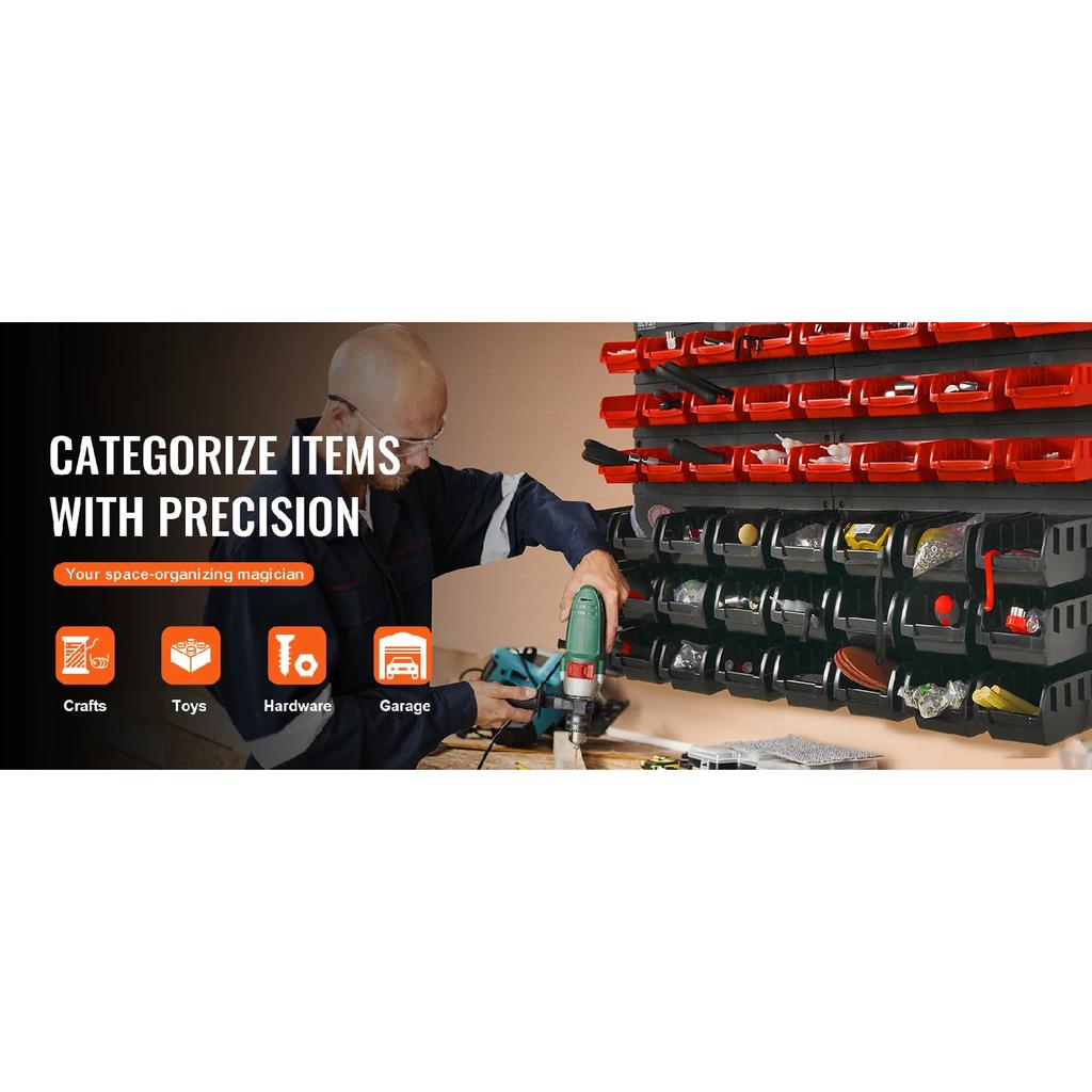 SucceBuy 48pcs Parts Storage Bins Wall Mounted Garage Containers with Wall Panels Tool Organizer for Nuts Bolts Screws Nails