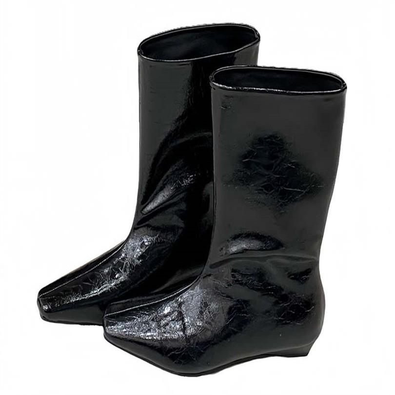 European and American style big tube minimalist style long boots women's 2025ins wind pointed retro knight boots thin slope heel thin boots