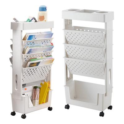 5-Tier Mobile Bookshelf with Wheels Rolling Bookshelves Cart Book Document Cart Home Office Storage