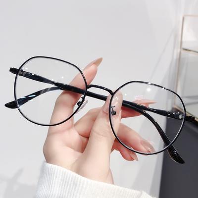 Literary And Artistic Plain Glasses Can Be Matched For Male And Female Students, Frame Metal Round Frame Anti-Blue Flat Mirror Tide