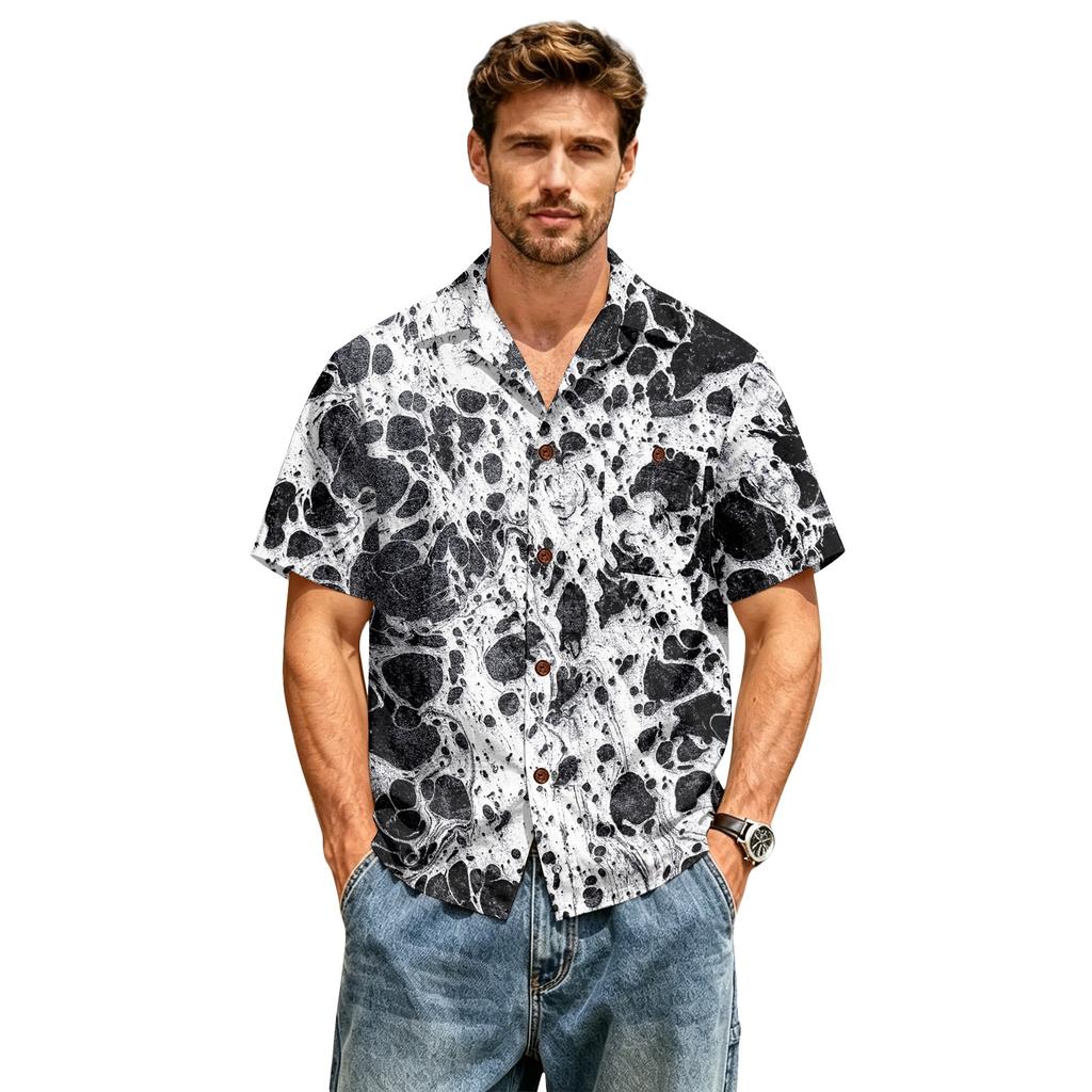 Men's Casual Short Sleeve Shirt Cotton Linen Blend Lightweight Breathable Button Down Collar Summer Top