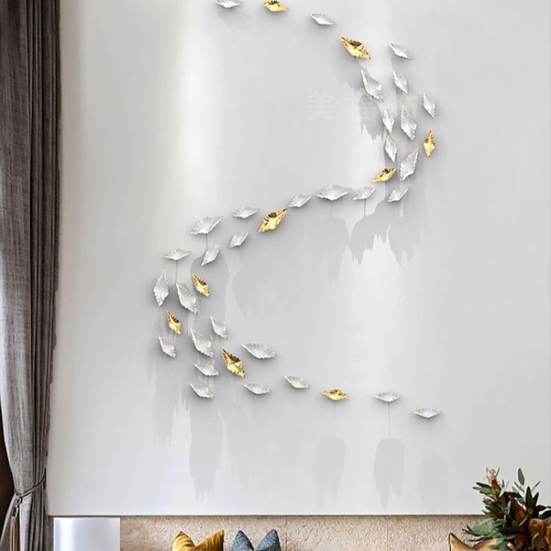 European Simulation Metal Leaves Wall Hanging Ornaments Set Art Aesthetics Room Decoration Leaf Pendants Wall Background Display