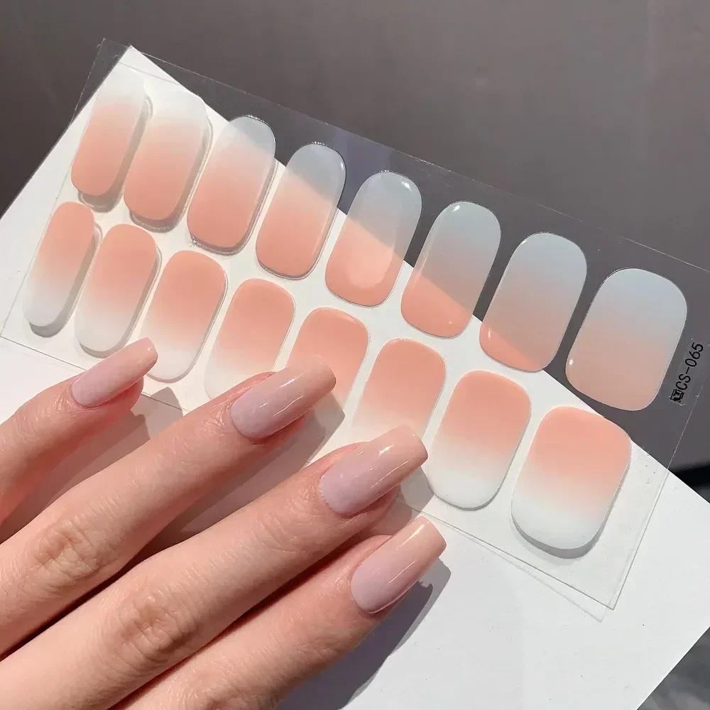 2025 Semi-cured Gel Nail Stickers Solid Color Nail Semi-baked Tips Full UV Nail Need Decals Paste Lamp N0R7