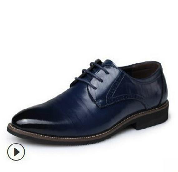 

Мужские кожаные туфли большого размера в корейском стиле — модные, с острым носком, на шнуровке, в британском деловом стиле 45 синий