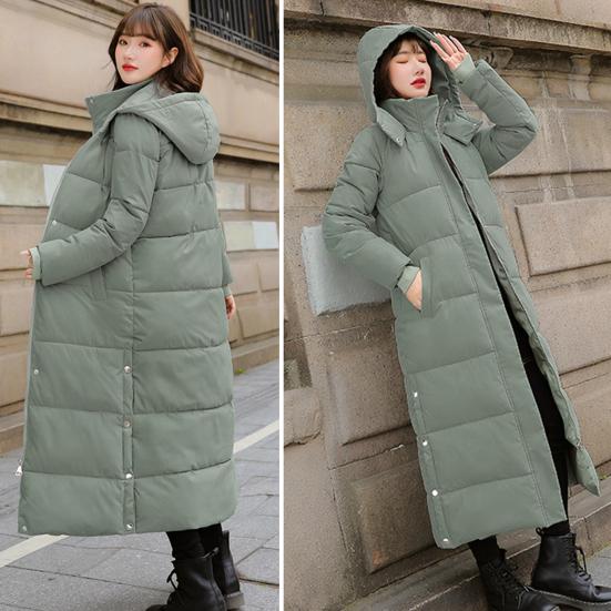 Damen Baumwollmantel mit Kapuze, langen Ärmeln, Taschen, seitlichem Schlitz am Saum, Daunenjacke, einfarbige Taschen, verdickte lässige Oberbekleidung