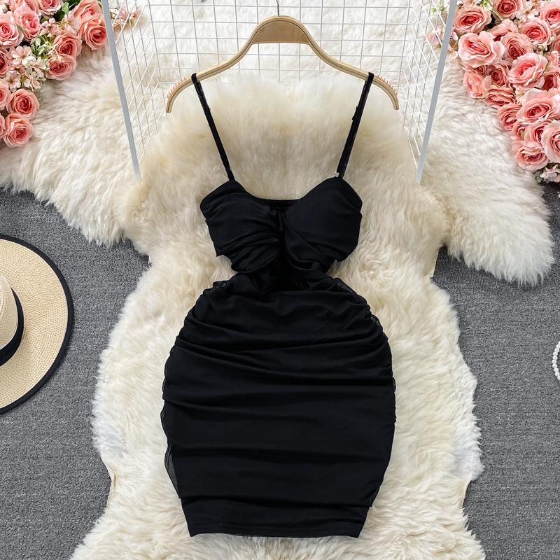 RUGOD Sexy Hot Girl Backless Suspender Dress Women's 2022 New Summer Blue Tight Hip Short Dress