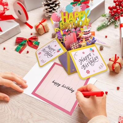 3D Pop-Up Birthday Greeting Card Purple Butterfly Flower Greeting Card with Envelope Creative Gift for Kids Adult Family Friend