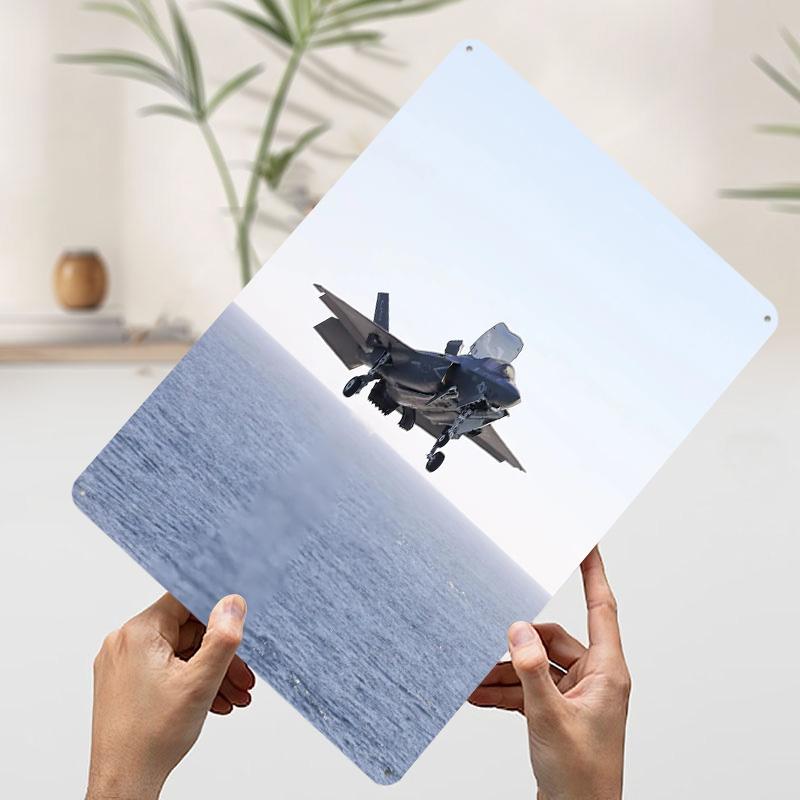

F35 Stealth Landing Metal Poster Customized Wall Art Retro Vintage Tinplate Signs for Home Decor Living Room Decoration At Home 7.9x11.8In(20x30cm)