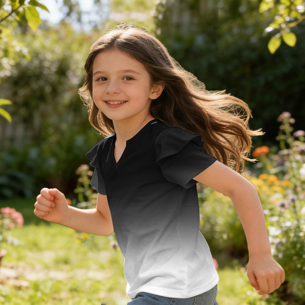 Girls' V-Neck Ruffle Tee - Short Sleeve Summer Blouse