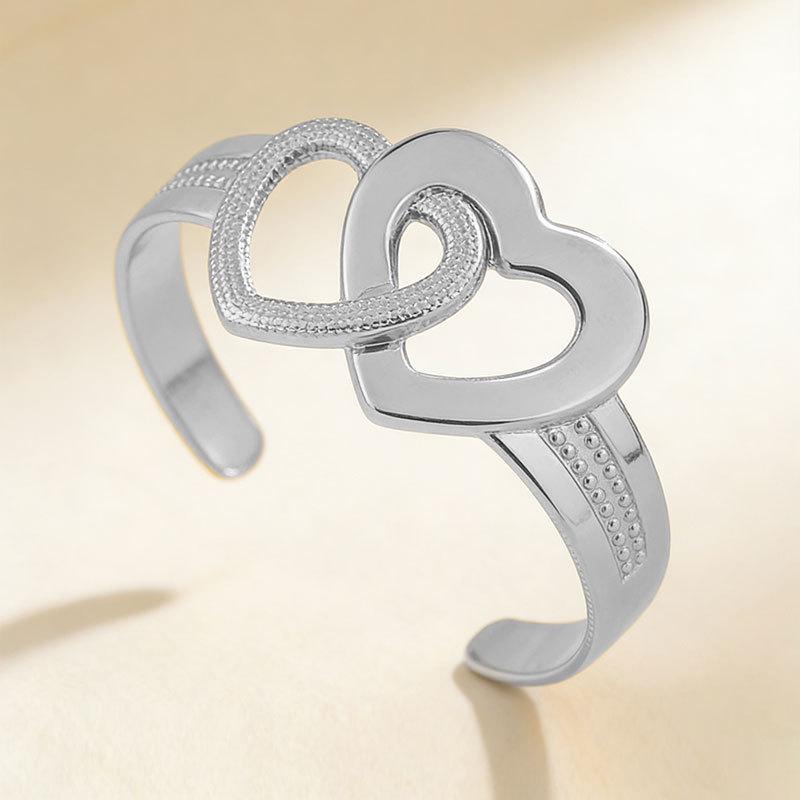 European & American Heart Ring and Bracelet Set: Korean Style, Open, Simple, Unique Design for Women