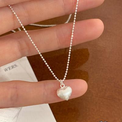 New 925 Sterling Silver Drawing Love Necklace Women 2026 Trendy Bead Chain Simple Heart Pendant Necklace Jewelry Gift Wholesale