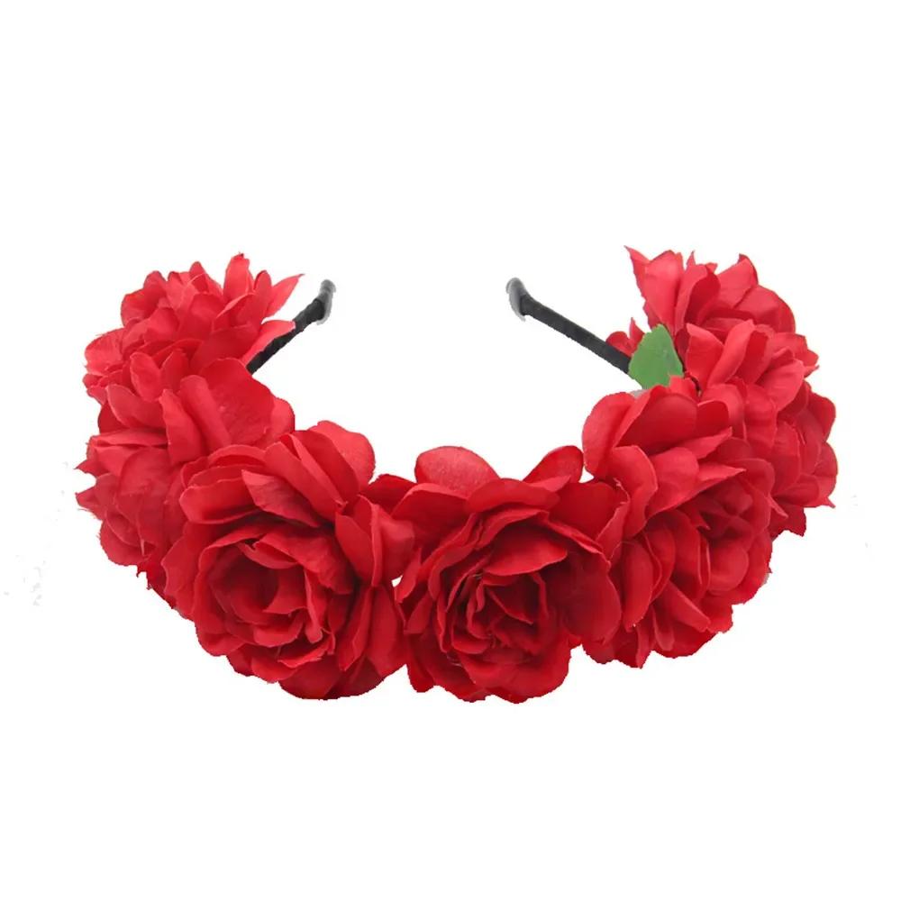 Neue Mode Frauen Braut Blumen Stirnband Mexikanischer Stil Rosenblumenkrone Haarband Damen Elastisches Haar Kopfband Haarschmuck