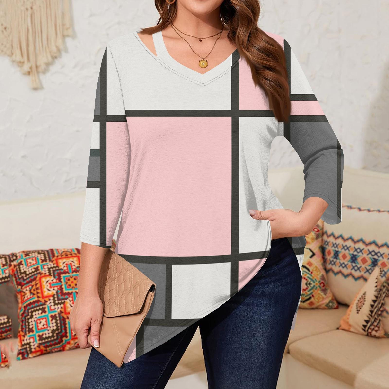 

Женские топы с принтом больших размеров с вырезом в виде капли и рукавом 3/4, элегантные повседневные топы XL розовый