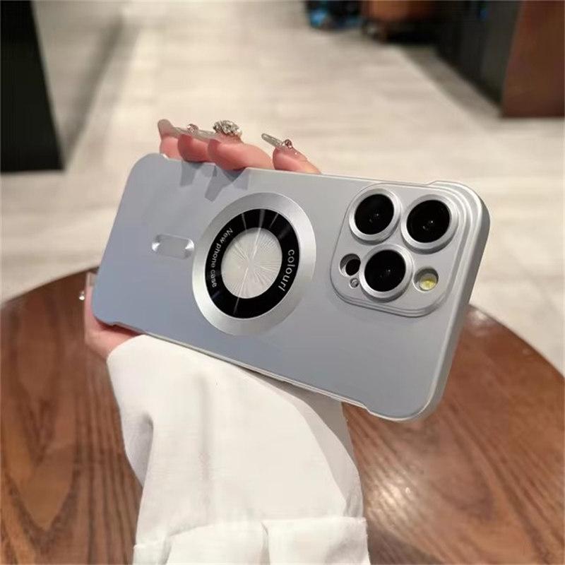 

Чехол Magsafe без полей для iPhone 16 15 14 13 12 Pro Max с отверстием под логотип, чехол для iPhone 14 Pro, матовый ультратонкий жесткий чехол iPhone 15 Pro Max серебряный