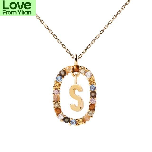 Letter Necklace Chain With Colorful Cubic Zirconia For Women Initial A -Z Alphabet Pendant Choker Trend Jewelry
