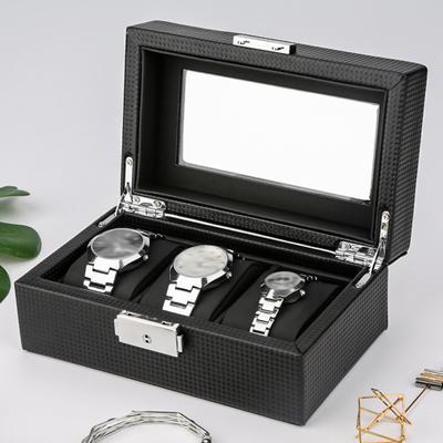 Uhren-Organizer-Box mit Glasdeckel 3/5/6 Fächer Herren Damen Uhren-Präsentationsetui Kunstleder Armbanduhrenhalter mit herausnehmbaren Kissen