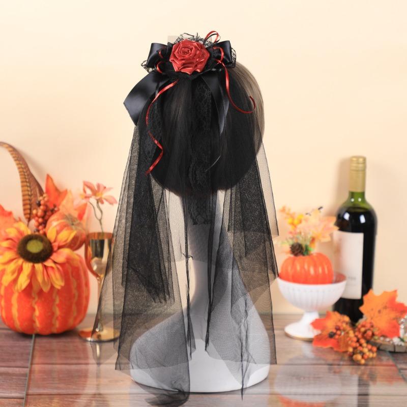 Witch Veil Bride Party Hair AccessoryDay of The Dead Makeup Headband Halloween Short Veil