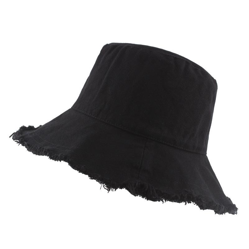 New  Logo Fringed Washed Cowboy Hat Ladies Cotton Flat Top Wide Brim Folding Outdoor Beach Hat