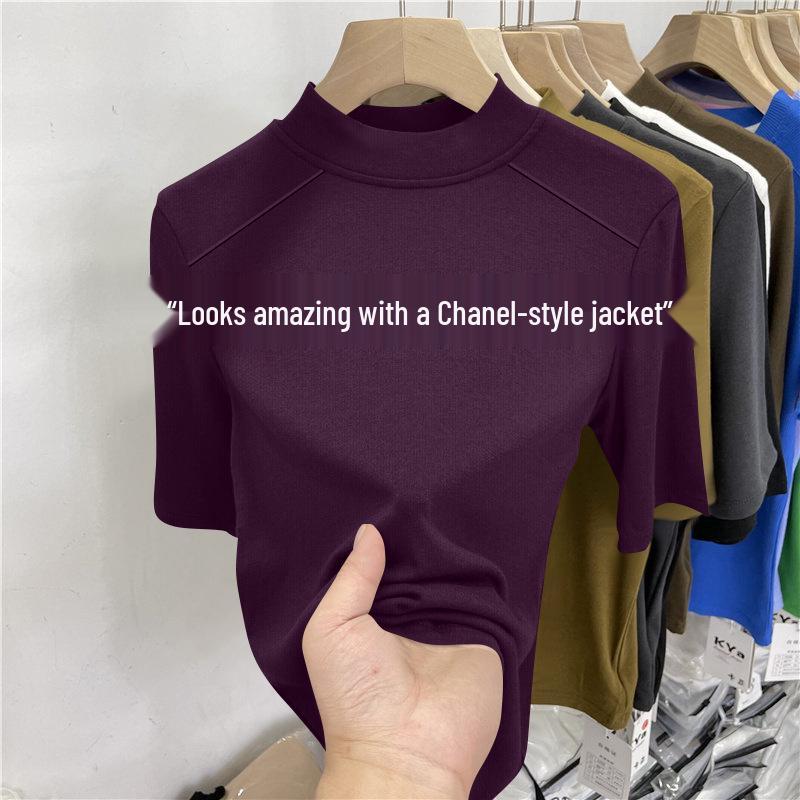 

Korean Style Ribbed Five-Point Sleeve T-Shirt, Spring/Summer 2026 Arrival, Solid Color, Round Neck, Versatile Commuter Top XXL [approx. 125-140 jin]