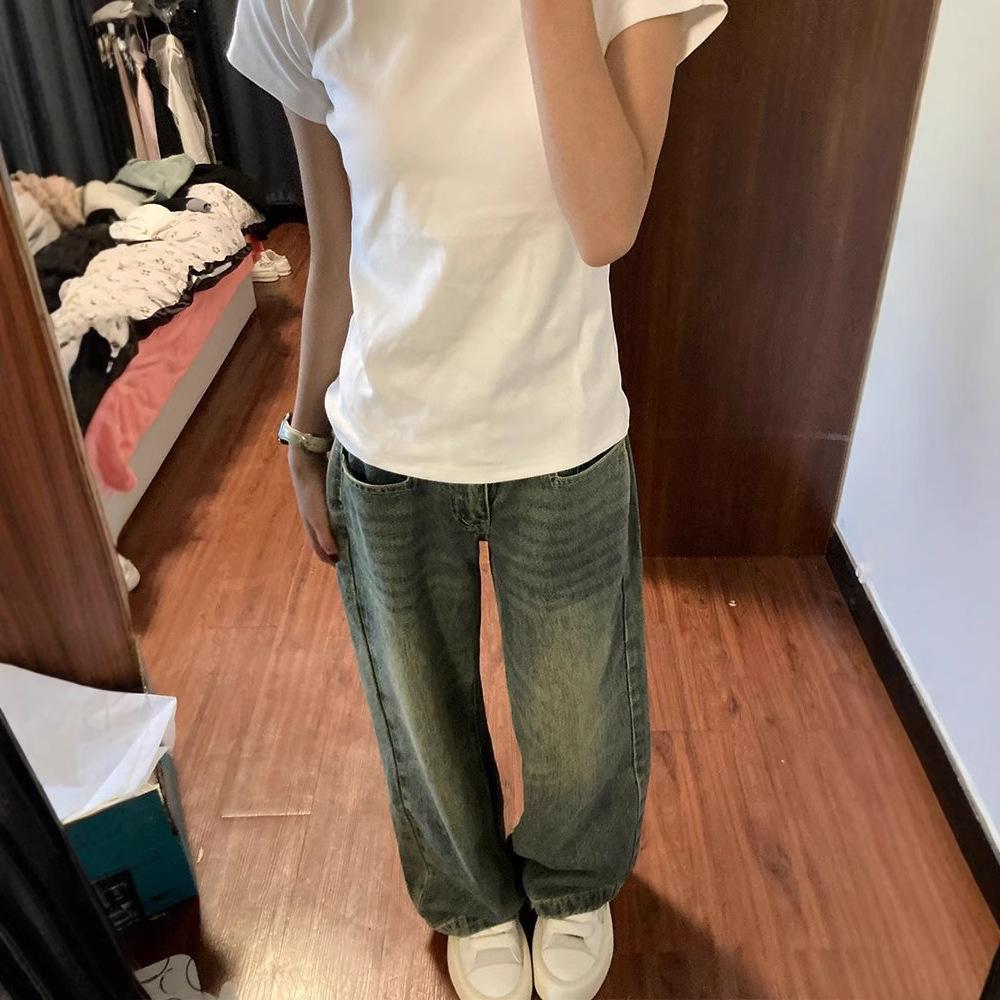 Women's American Retro Fleece-Lined Wide Leg Jeans - Autumn/Winter High Waist, Slimming, Loose Fit, Straight Leg Pants