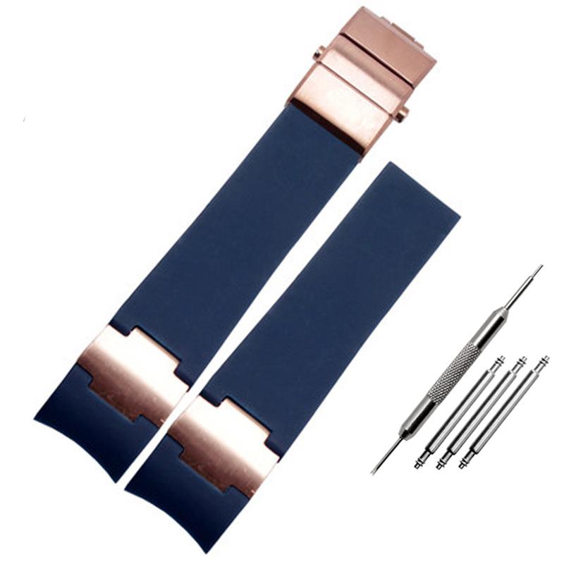 Silicone Rubber Watchband 22mm Curved for Ulysse Nardin DIVER 263 Strap Black Brown Blue 25*12mm Raised Waterproof Watch Band