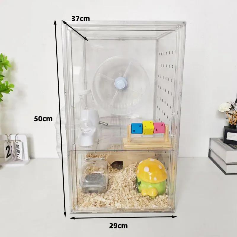 Acrylic Hamster Cage, Transparent Small Animal Habitat with Burrow, Chew Proof Enclosure for Dwarf, Observation House for Gerbil