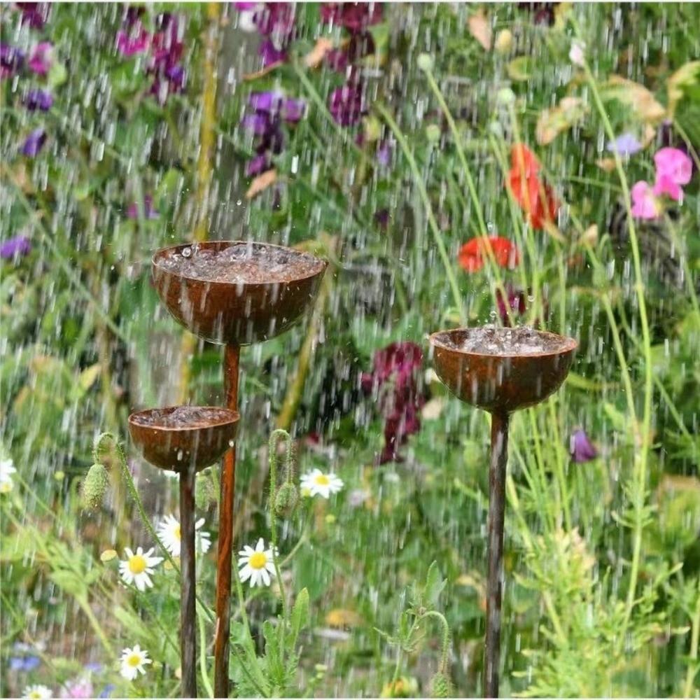 Vintage Weathered Metal Bird Bath 3-Tier Bowl Insect Watering Station Rain Collectors  Yard Art
