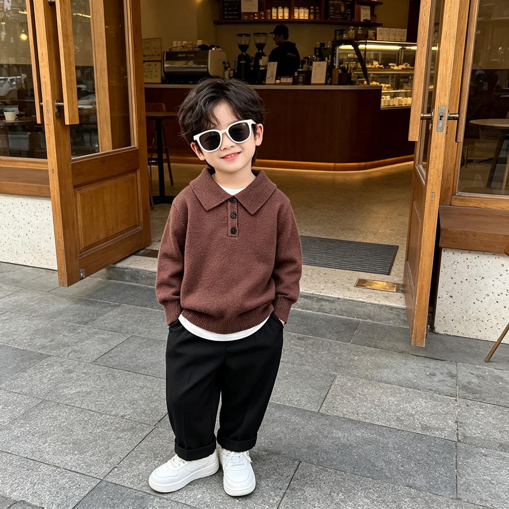 Boys' Trendy Korean-Style Polo Knitwear for Toddlers and Children - Spring & Autumn Thin Lapel Sweater