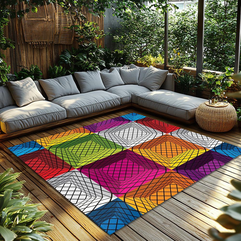 Tuniu Colorful Geometric Rug Modern Abstract Living Room Carpet Mat Non Slip Floor Decor