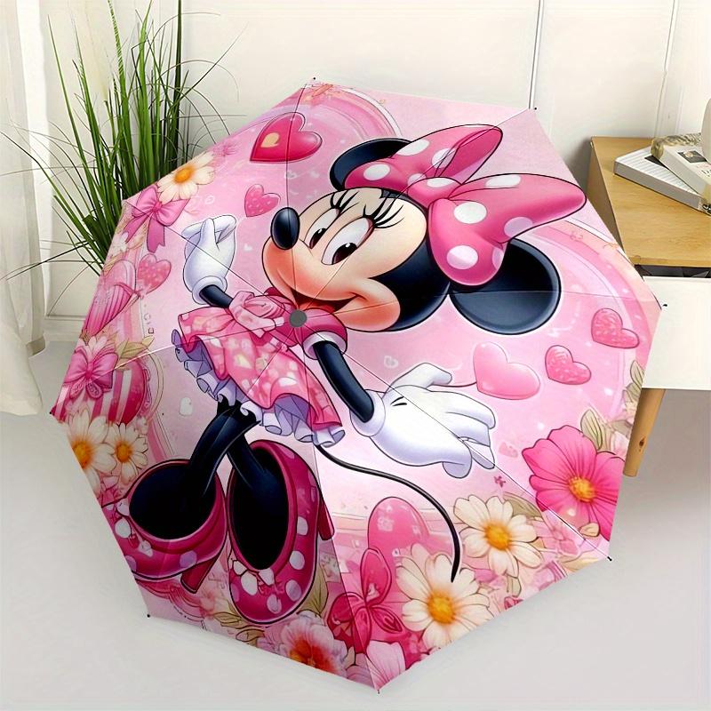 Disney Minnie Mouse, Pink Theme Themed automatic opening and closing folding umbrella, portable - durable, 8-rib umbrella frame, very suitab