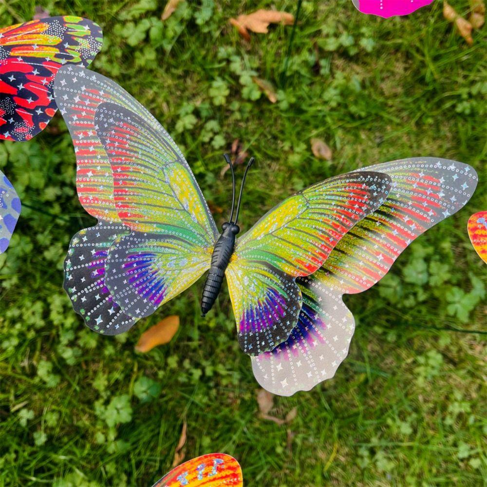 5pcs Large Garden Yard Planter Butterfly Colorful Waterproof 3D Butterfly Stakes Butterfly Double Layered Grounding Decoration