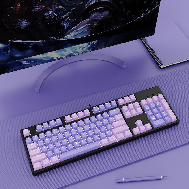 Hot-Swappable 104-Key Mechanical Gaming Keyboard for Girls, Wired, Blue/Black/Brown/Red Switches, Dual-Color Design
