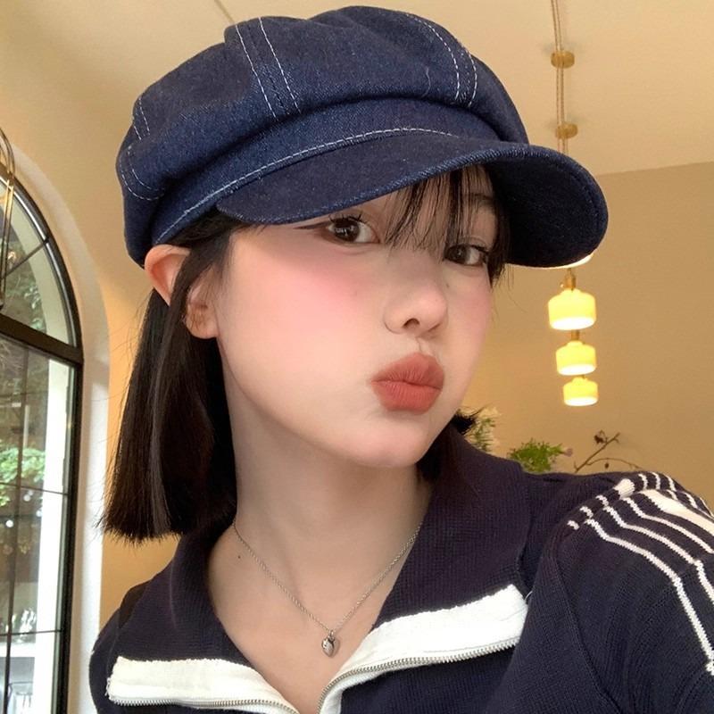 Cowboy-Barett Damen Herbst und Winter Retro vielseitig großer Kopfumfang achteckige Mütze die das Gesicht klein macht Wolkenmütze