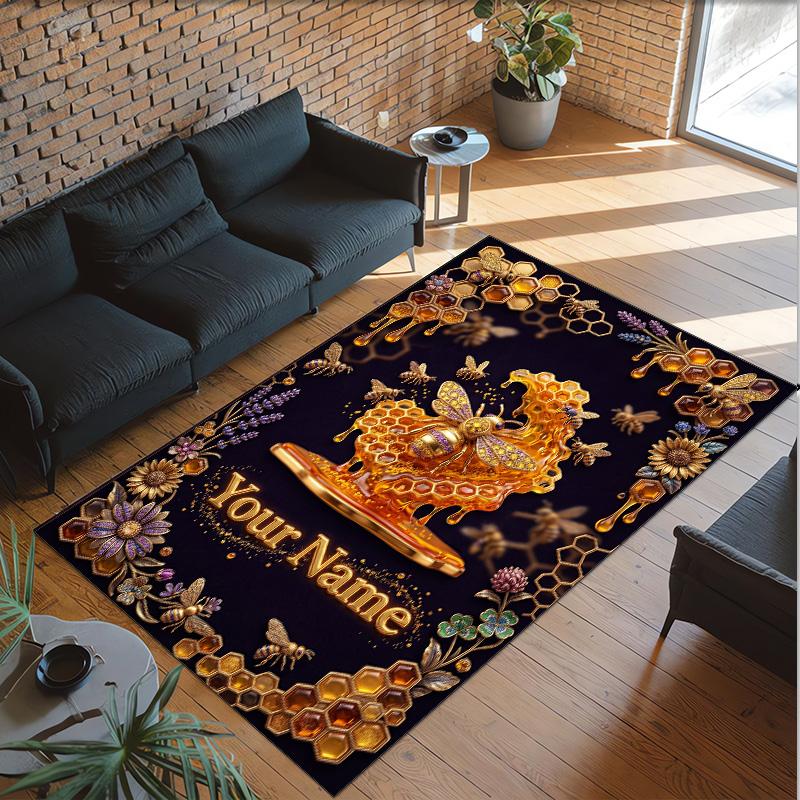 Decorative Artwork Theme Crystal Velvet Rug Personalized Custom Name Text Soft Floor Mat Home Decor