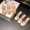 Transparent high-heeled sandals for women's 2025 summer new one-word with thick-soled waterproof table thick-heeled crystal slippers for women's ou