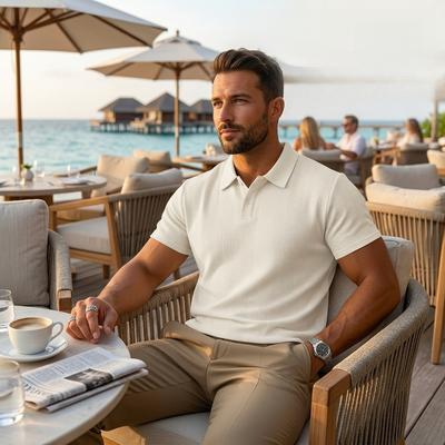 Sommer Neues Herren-Kurzarm-Jacquard-Polohemd Herren Umlegekragen Strukturiertes T-Shirt Top