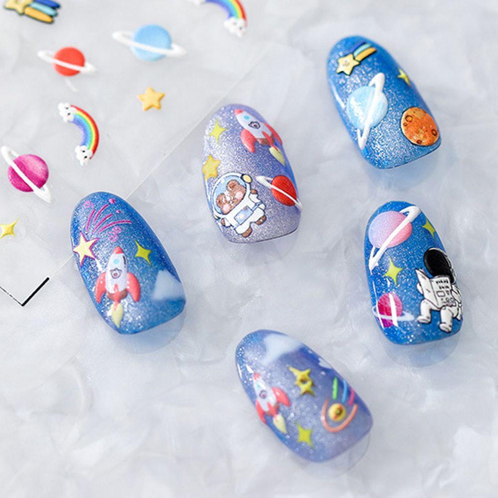 Universe 5D Carved Nail Decals Cartoon Nail Sticker DIY Nail Art Decorations Manicure Accessories