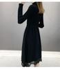 Women's Plus Velvet Thick Mid-Length Knit Sweater Dress - Loose Fit with Lace and Half-High Collar for Autumn and Winter